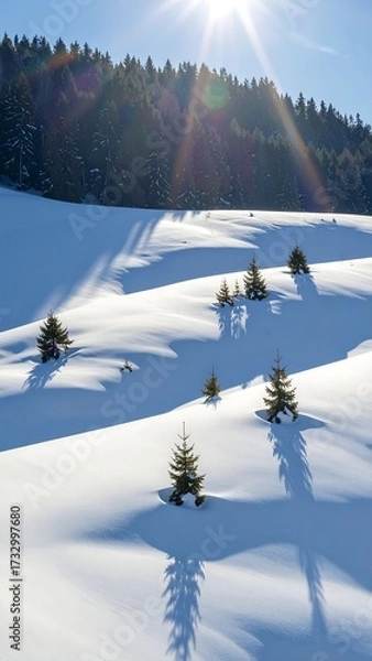 Obraz Snowy landscape with trees and shadows