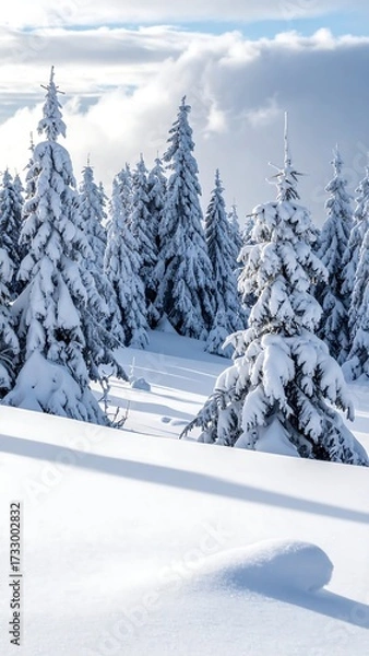 Obraz Snowy mountain forest landscape