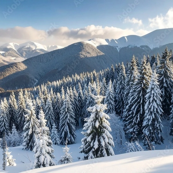 Obraz Snowy mountain forest panorama