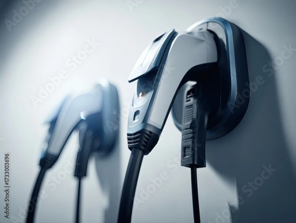 Fototapeta plug. An electric vehicle charging station under natural daylight conditions. mobility guides, transit brochures, designed for transport & logistics marketing, improves user orientation.