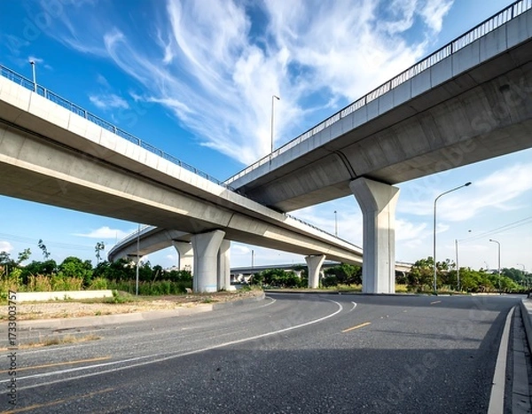 Obraz Highway overpass under a partly cloudy sky