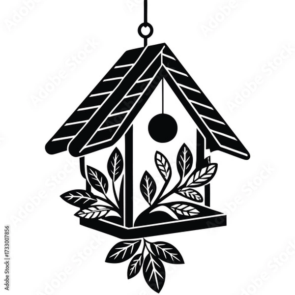 Fototapeta cute birdhouse hanging vector illustration on whit.eps