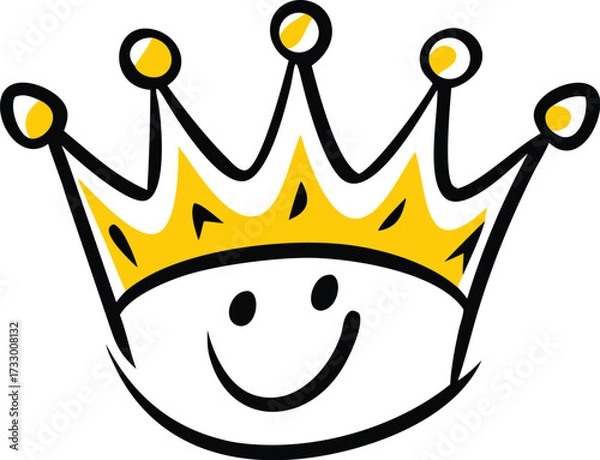 Fototapeta cute cartoon crown with smiling face clipart on wh.eps