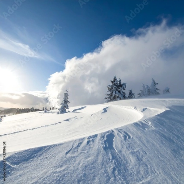 Obraz Snowy mountain landscape with clouds