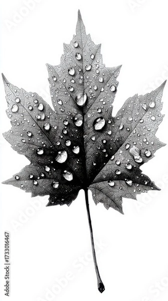 Fototapeta Close-up of a maple leaf adorned with water droplets showcasing natural beauty and intricate details
