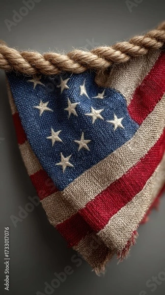 Fototapeta Patriotic bunting with American flag pattern displayed against a rustic background during a festive celebration