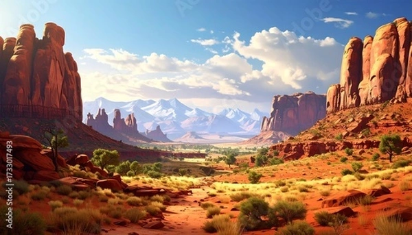 Obraz Stunning desert landscape with red rock formations, vibrant colors, and a clear sky