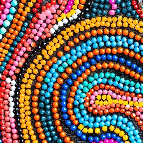 Fototapeta Indigenous beadwork pattern close-up, macro photography style, vibrant colors, isolated on white background, modern product mockup.