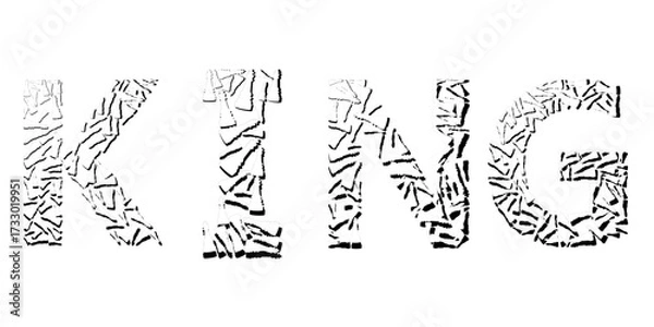 Fototapeta The word KING is displayed in a fragmented style, composed of numerous small, irregular shapes.
