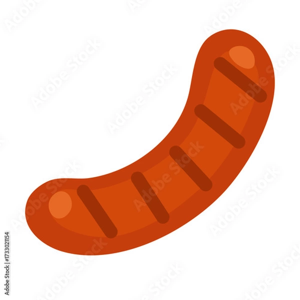 Fototapeta Vector illustration of grilled sausage with stripes, flat cartoon doodle style isolated.