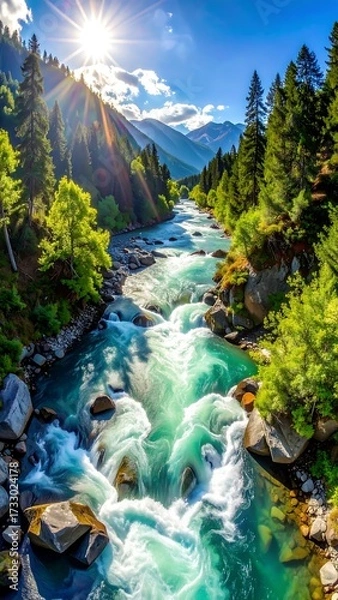 Obraz Stunning mountain river flowing through lush greenery