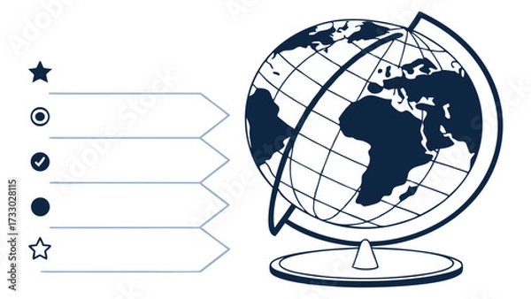 Fototapeta Globe illustration depicting world map with continents and oceans, showcasing geographical features and educational elements for global awareness and exploration