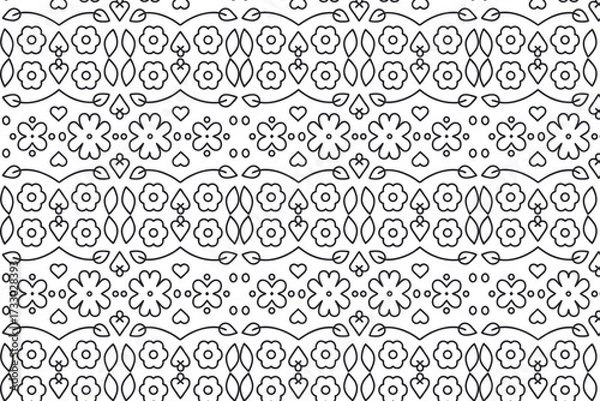 Fototapeta Floral pattern illustration featuring intricate designs of flowers, hearts, and decorative elements in a seamless layout, perfect for backgrounds and textile applications