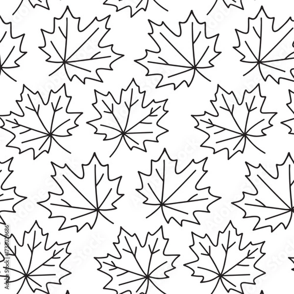 Fototapeta Black and white illustration of maple leaves arranged in a seamless pattern, showcasing intricate details and natural forms, ideal for backgrounds and textile designs
