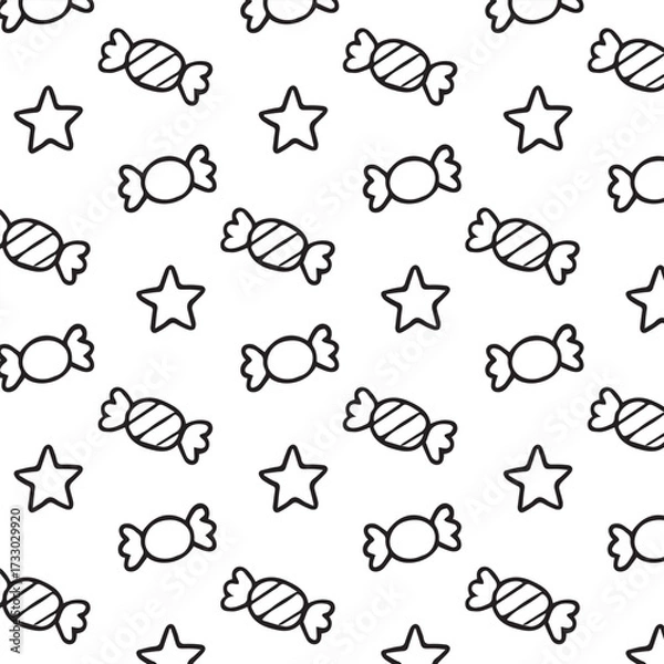 Fototapeta Colorful candy and star pattern illustration, featuring playful designs on a white background, perfect for children's products and festive decorations, enhancing visual appeal and creativity