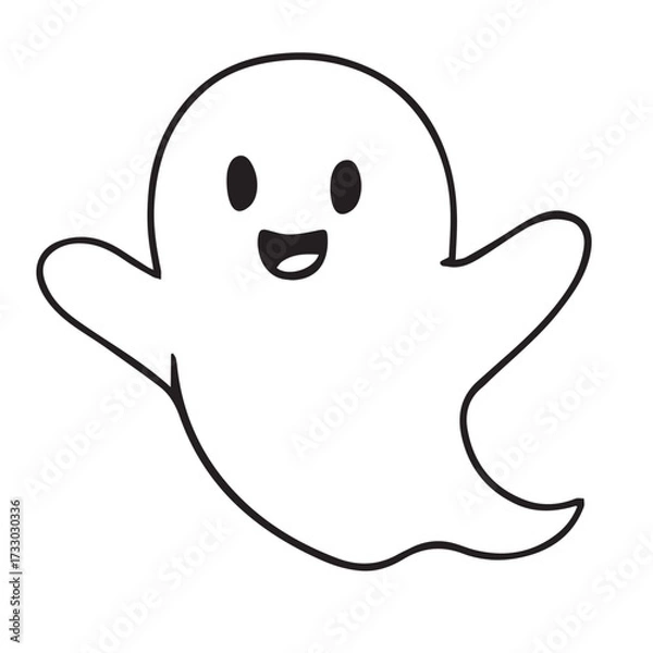Fototapeta Cute cartoon ghost illustration with a smiling face, floating in a playful manner, perfect for Halloween themes and children's designs, conveying a lighthearted spirit