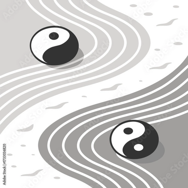 Fototapeta Yin Yang symbols in a zen garden design balance harmony