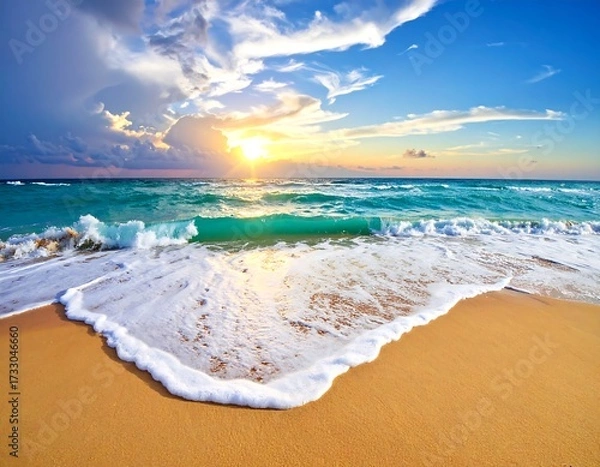 Obraz Stunning sunset over a tranquil beach