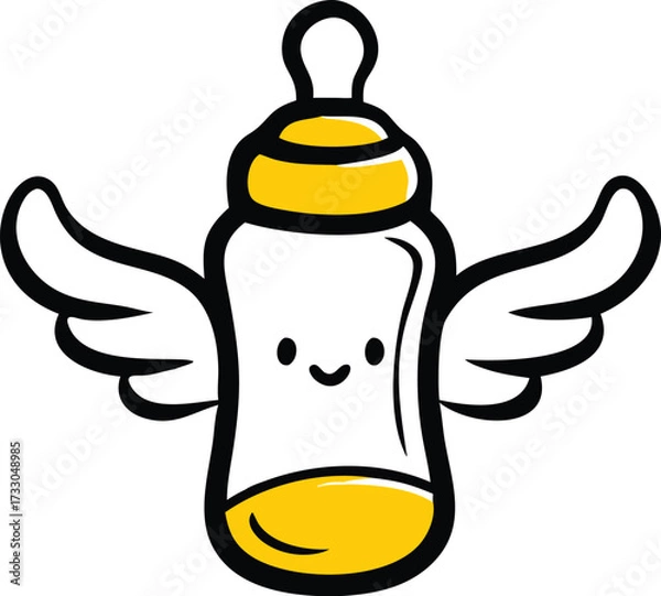 Fototapeta cute baby bottle with wings cartoon vector on whit.eps
