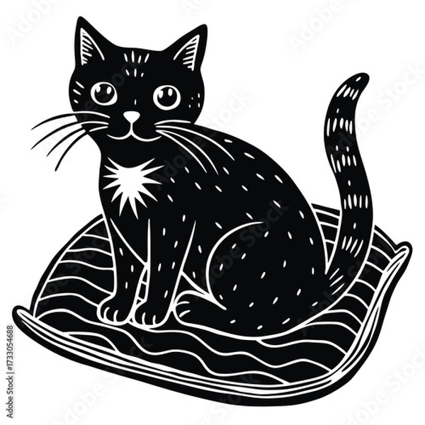 Fototapeta cat sitting on pillow cute illustration on white b.eps