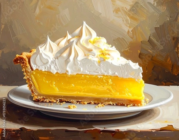 Obraz Lemon meringue pie slice on plate