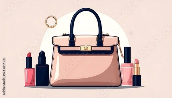 Obraz Stylish handbag and cosmetics