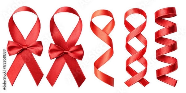 Fototapeta Red Satin Ribbon Set – Awareness, Curled, Twisted, Decorative Glossy Ribbons on Transparent Background
Collection of Red Glossy Satin Ribbons – Loops, Spirals, Curls, and Awareness Ribbon Sh