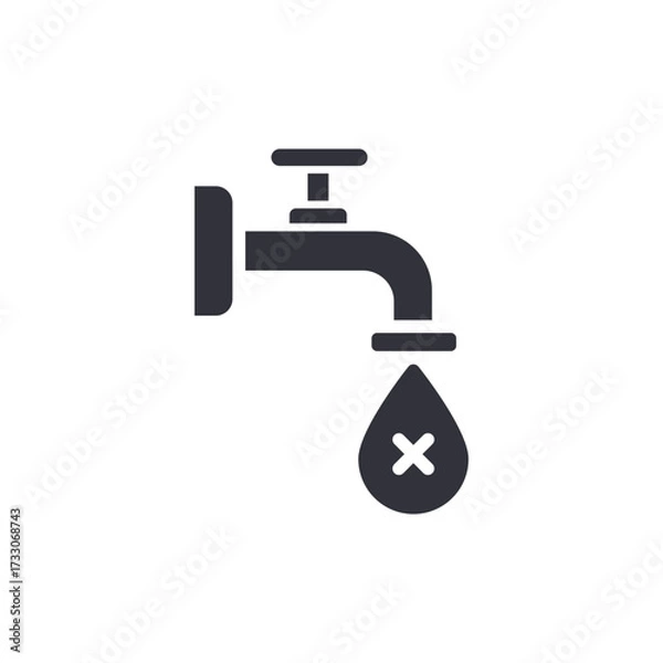 Obraz Faucet With X Mark Symbolizing No Water Droplet Icon Concept