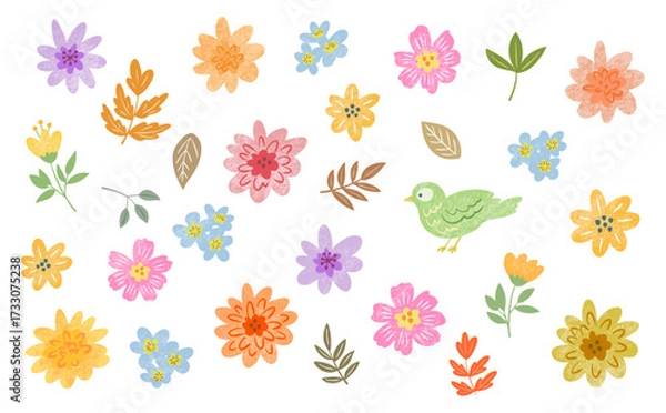 Fototapeta Hand painted autumn botanical illustration set for pattern, post card and stationary. Cute fall floral clipart collection. Vector file.