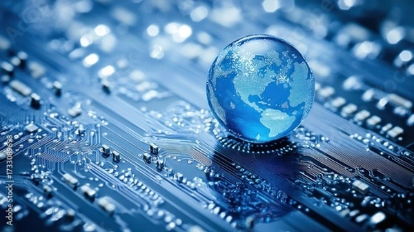 Obraz Globe and circuit board digital technology and global network concept