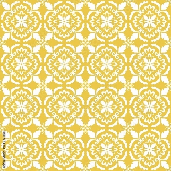 Fototapeta Modern geometric botanical pattern for fabric, wallpaper and gift wrapping. symmetrical floral textile design.