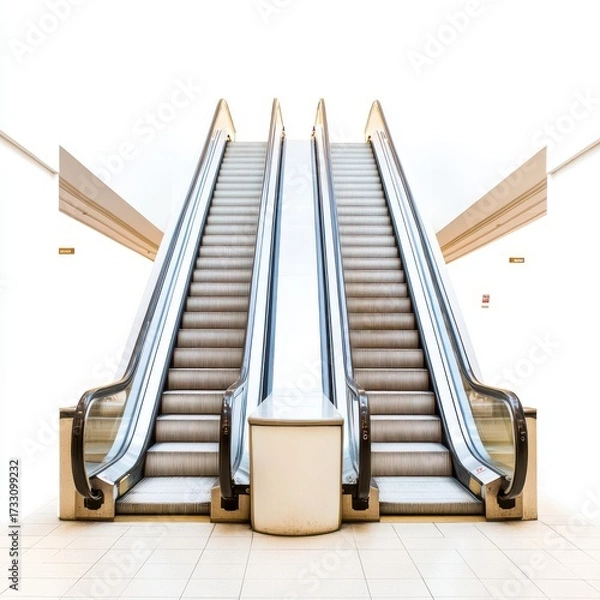 Fototapeta Modern escalators in a bright and minimalistic indoor space