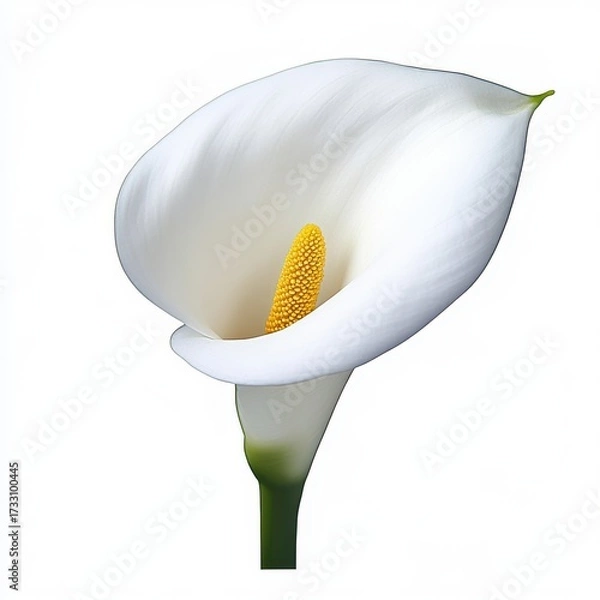 Fototapeta Elegant White Calla Lily Bloom with Yellow Detail and Smooth Pedals
