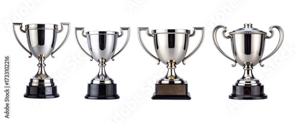 Fototapeta Elegant silver trophy isolated on white background with no shadow, ideal for business, sports, and recognition concepts