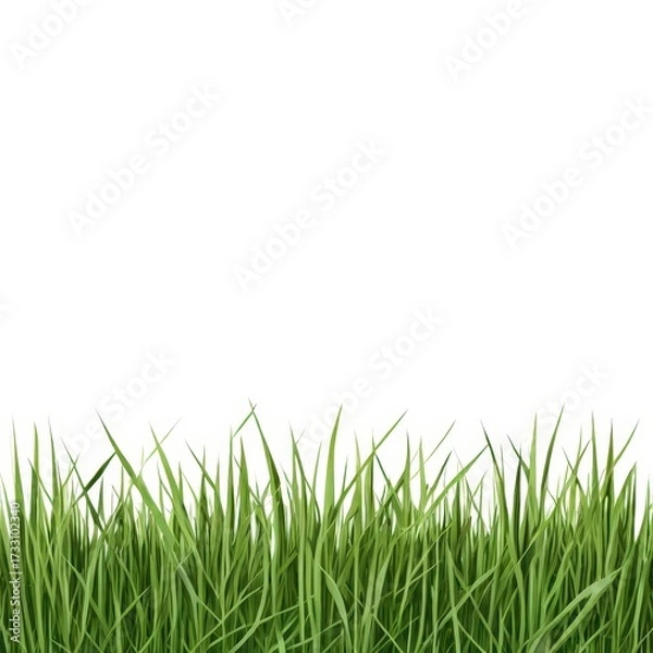 Fototapeta an AI Image Generator, Vibrant Green Grass Border On White Background
