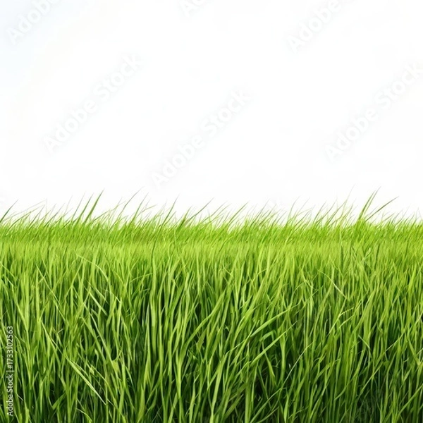 Fototapeta an AI Image Generator, Vibrant Green Grass Border On White Background
