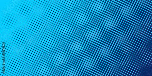 Fototapeta Halftone gradient pattern vertical vector illustration. Blue dotted halftone texture. Pop Art light blue dots halftone, dark blue Background.