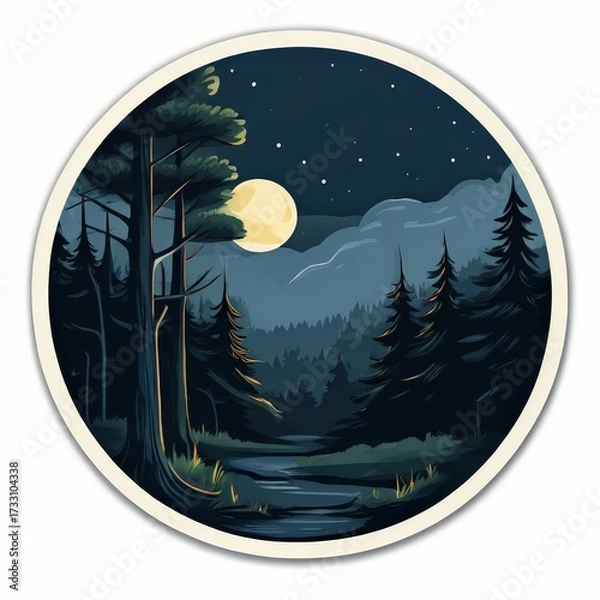 Fototapeta an AI Image Generator, Moonlit Forest Path With Silhouetted Pines and Full Moon