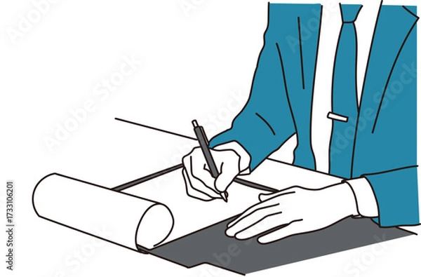 Obraz 契約書にサインをするビジネスマン男性のイラスト素材