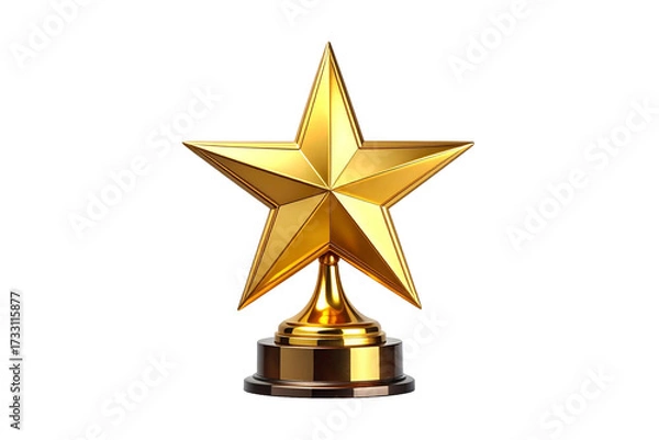 Fototapeta Shiny golden star trophy isolated on transparent background without shadow, symbolizing success and recognition