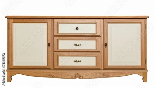 Fototapeta Elegant Wooden Buffet Cabinet with Three Drawers and Mirrored Doors