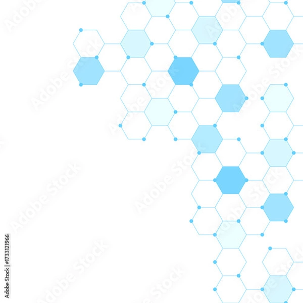 Fototapeta Abstract blue molecule background with hexagons. Medical background for healthcare technology, innovation medicine, health, science and research.