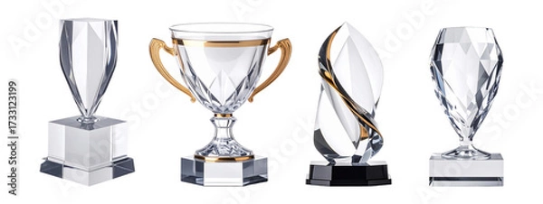 Fototapeta Elegant crystal corporate trophy isolated on white background with no shadow, perfect for recognition and success themes