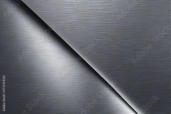 Fototapeta Minimal brushed steel background with diagonal cut, clean metallic texture for modern industrial and futuristic design.