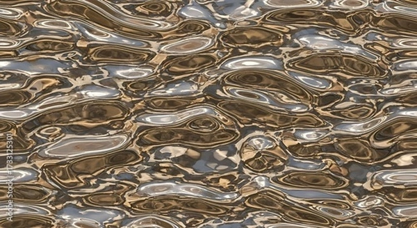 Fototapeta Abstract Liquid Metal Surface with Reflective Puddles and Swirli