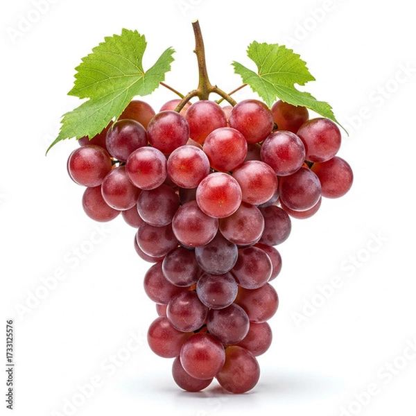 Fototapeta Bunch of Red Grapes with Leaves Keywords: grapes, red, bunch, fr