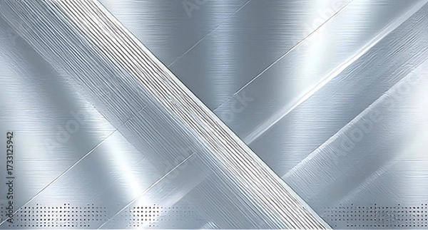Fototapeta Intersecting brushed metal panels with glossy diagonal stripes and dotted accents, presenting a strong industrial and futuristic technology aesthetic for engineering or digital backgrounds.