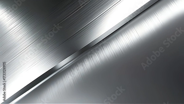 Fototapeta Intersecting panels of brushed steel in light and dark silver tones with diagonal highlights, offering a sleek modern industrial look for tech or architectural visuals.