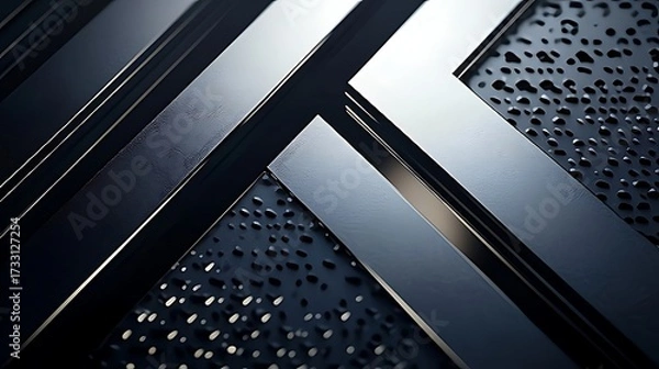 Fototapeta Dark brushed metal texture with intersecting glossy bars and dotted surface accents, creating a modern industrial luxury background perfect for tech, automotive, or architectural design.