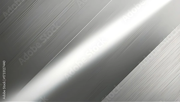 Fototapeta Smooth silver brushed steel with a luminous diagonal highlight, creating a clean, modern industrial texture perfect for luxury product mockups, technology branding, and architectural design.